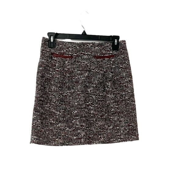 🟢LOFT Tweed Burgundy & Gray Mini Skirt Size 0P - Picture 2 of 7
